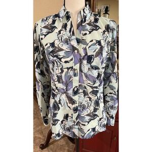 The Limited Blouse Medium Ashton Split V‎ Neck Floral Career Top Polyester XS